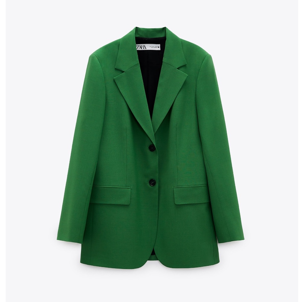 Zara Straight Cut Classic Blazer Xs Green New - image 1